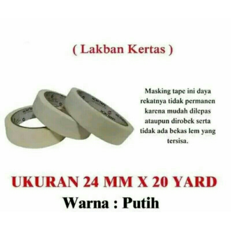 

Lakban Kertas Ukuran 24Mm x 20YRD putih