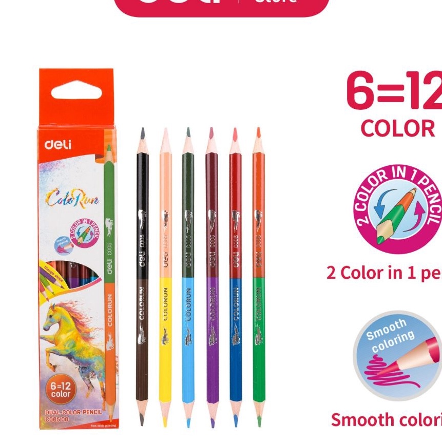 

FG2 Deli Pensil Dual Warna 612 Warna lead pensil untuk hasil warna yang halus EC