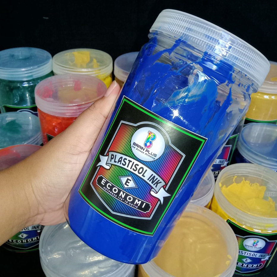 

HJ6 Tinta Sablon PLASTISOL ECONOMY Brain Plus BIRU 1kg