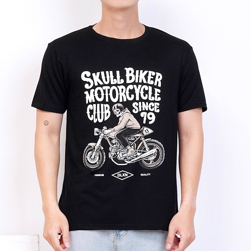 Kaos Pria Spandeks Tumblr Tee Skull Biker