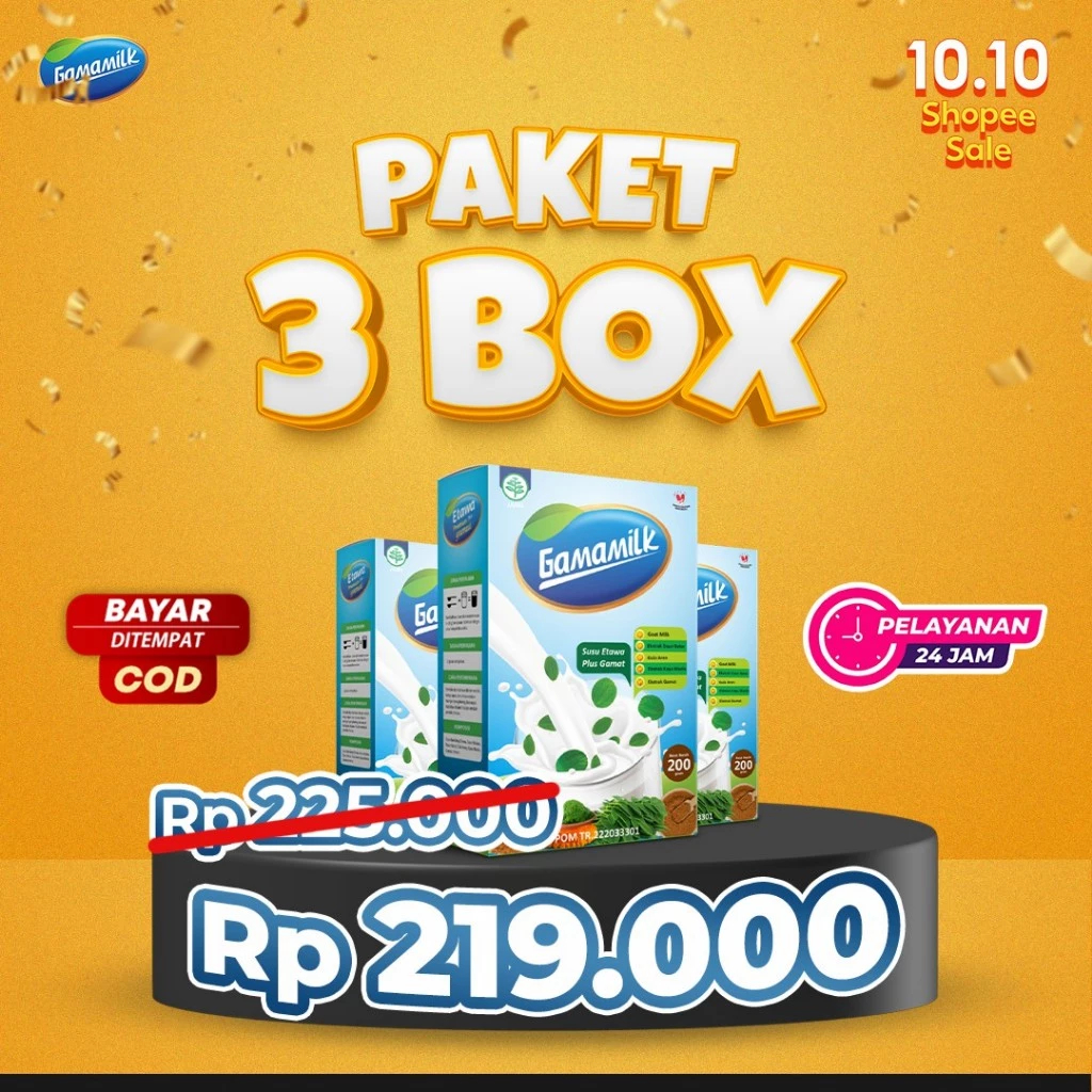 

Promo!!! (3 Box) - Gamamilk Susu Etawa Plus Gamat Rekomendasi Ilmiah Atasi Nyeri Sendi & Tulang