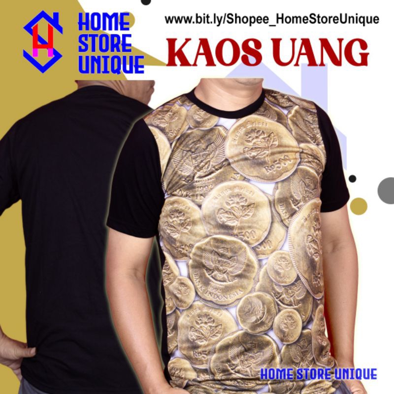 Kaos Uang Lama dan Kuno | Uang Koin Rp 500 Bunga Melati | Printing Sublim 3D | Size-M