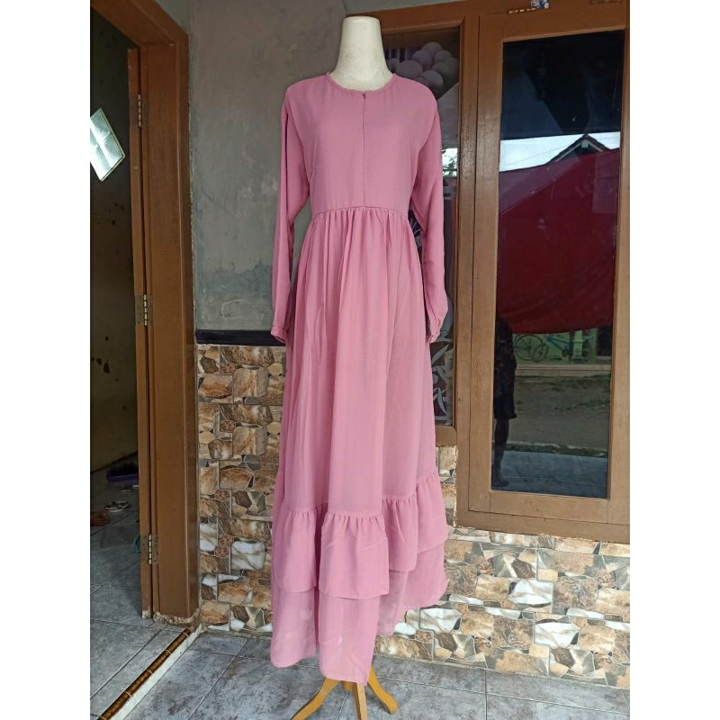 Gamis wanita Renda atas bawah bahan seruti full Furing/Dress Maxy polos bahan seruti /gamis wanita