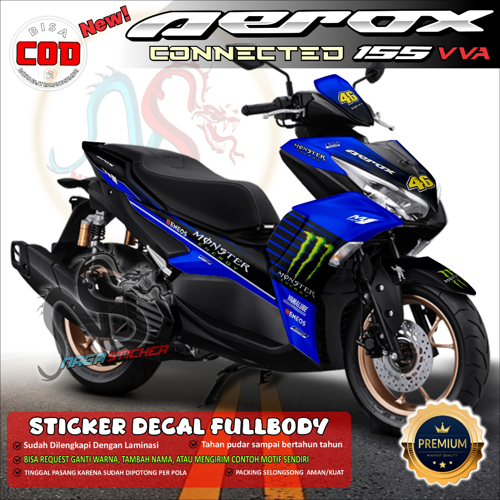 BISA COD DECAL STIKER FULL BODY YAMAHA AEROX CONNECTED OLD VARIASI MONSTER PT5011 BEBAS DESAIN