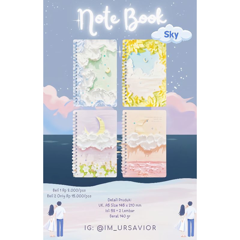 

Buku Catatan Notebook A5 Size 145 x 210 mm isi 58 + 2 lembar (SKY)