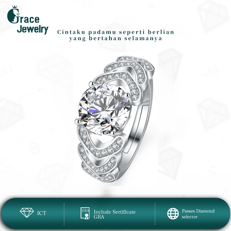 【GraceMoissanite】 Cincin Asli Wanita Desain Square Perak 925 untuk Pria Sertifikat GRA XJZ038