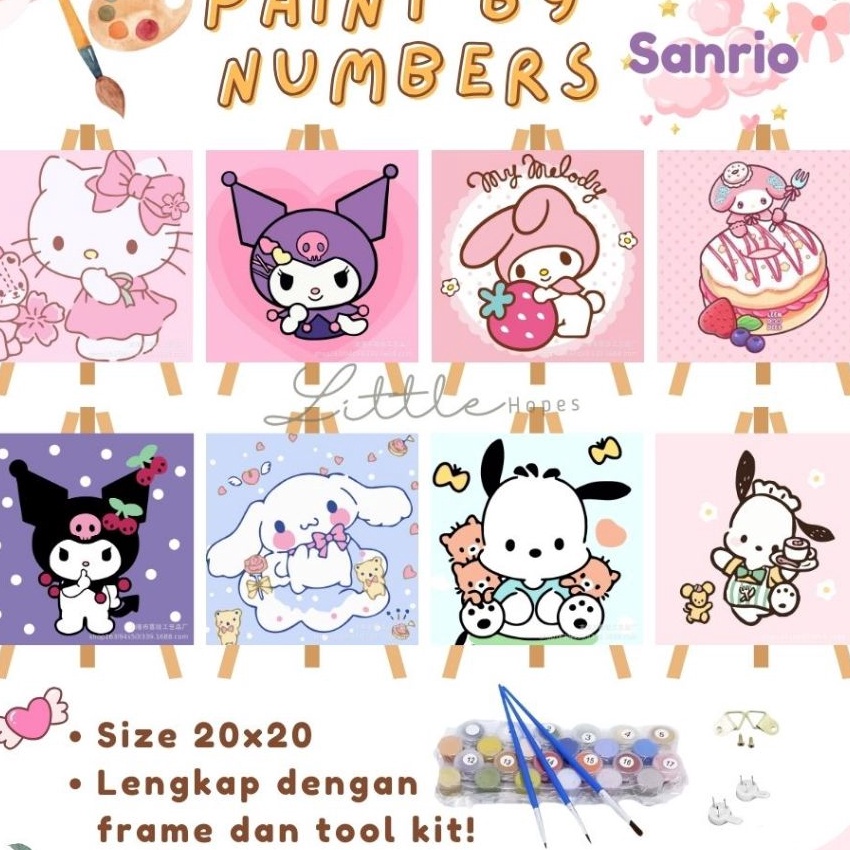 

KF7 PAINT BY NUMBER 2x2CM Canvas Painting Kit Frame Lukis Mudah Kreatif Aktivitas Anak Kuromi