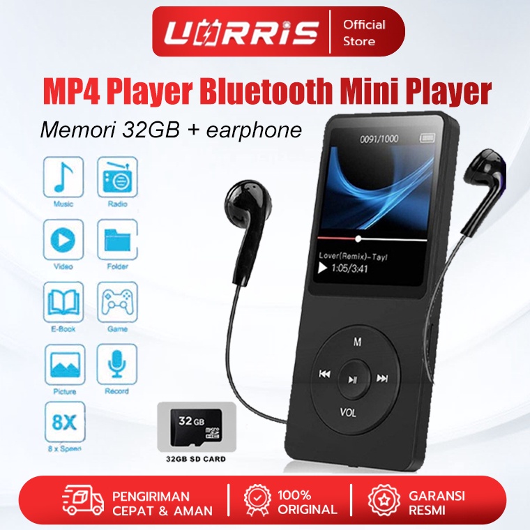 UORRIS MP4 Player Bluetooth MP3 Mini Player Bluetooth MP3 Bluetooth Speaker 32GB Card USBType C 18 I