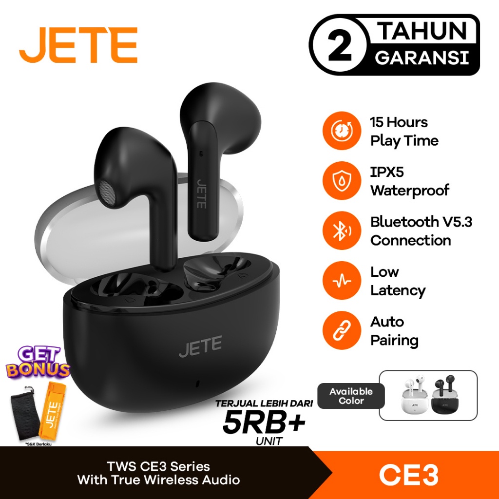 TWS JETE CE3 uetooth Version 53  Eauds Headset uetooth JETE CE3 IPX 5  Garansi 2 Tahun