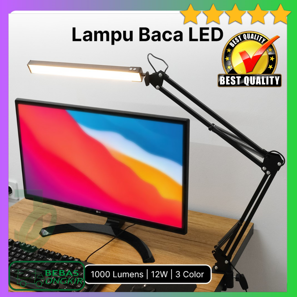 Lampu Baca LED Jepit USB Reading Desk Lamp 1000 Lumens 12 Watt 3 Warna Ouryes FX310