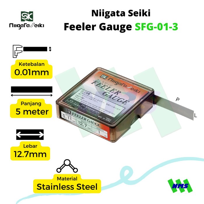 

Alat Ukur Celah Niigata Seiki SFG-01-3 Stainless Steel Feeler Gauge 0.01mm x 3 meter