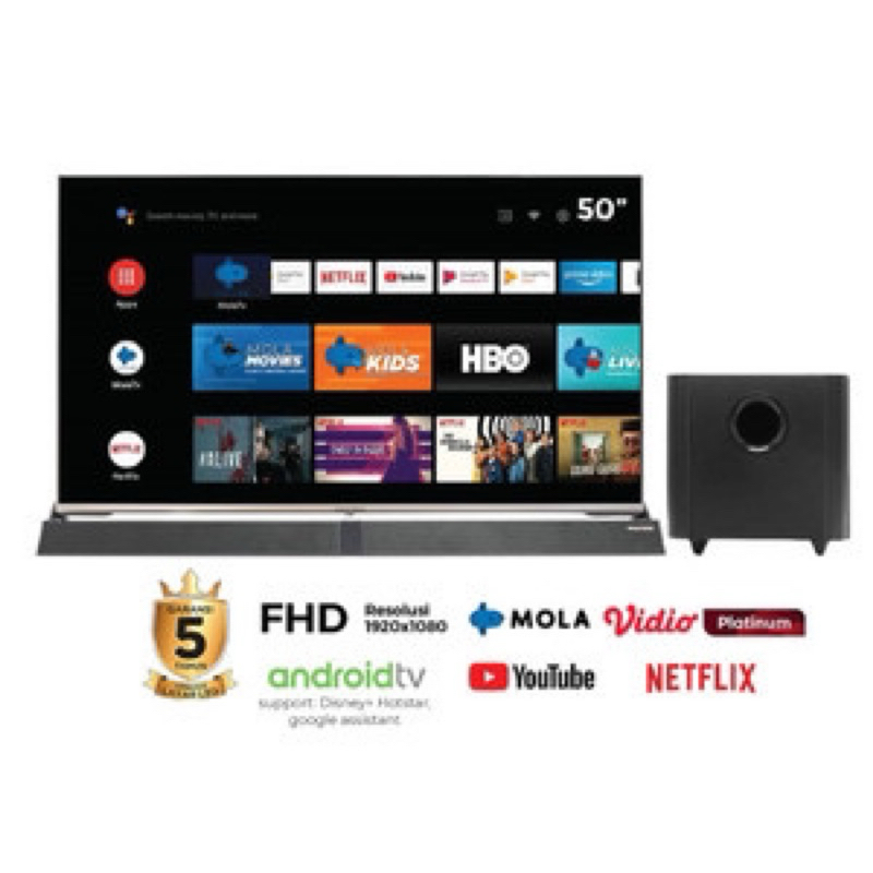LED POLYTRON ANDROID TV 50IN + SUBWOOFER / youtube+netflix