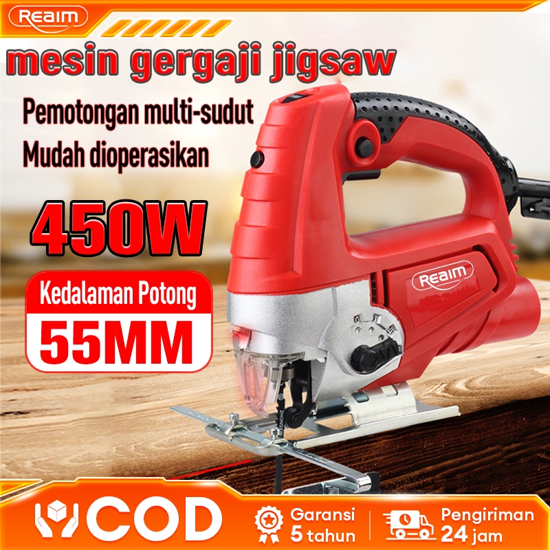 Reaim Jigsaw Listrik 450W Gergaji Rantai Kayu Mesin Pemotong Besi Mesin Pemotong Multi Sudut