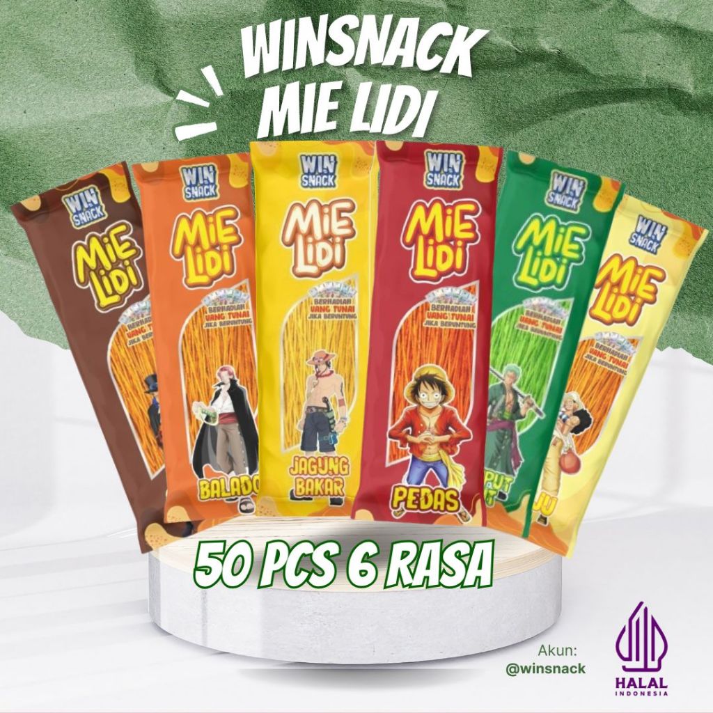 

WINSNACK MIE LIDI KARAKTER ISI 50 PCS VARIAN MIX 6 RASA