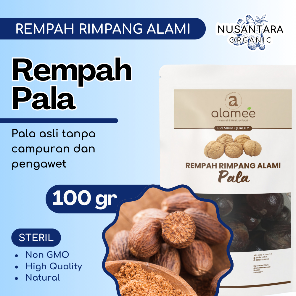 

ALAMEE Biji Pala Utuh Kering 100 gram Nutmeg Whole Rempah Rimpang Organik Bumbu Masakan Alami
