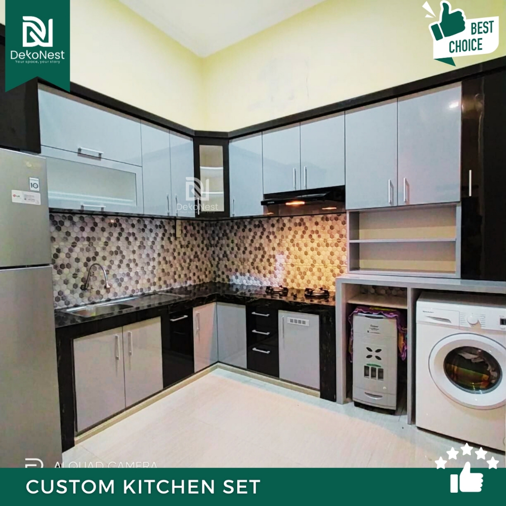 Dekonest Kitchen Set Atas 2 Pintu Rak Piring HPL TACO Plywood Blockboard untuk Dapur Hemat Ruang
