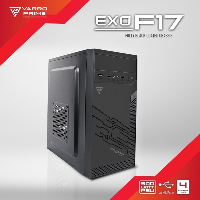 PC Case Varro Prime Micro atx EXO F17 with PSU 500W Casing Komputer