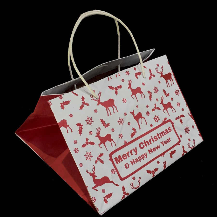 

( 5 pcs ) Paperbag Merry Christmas Hampers Kue Tas Tenteng 22x22x15 cm Muat Box Ukuran 20x20 cm