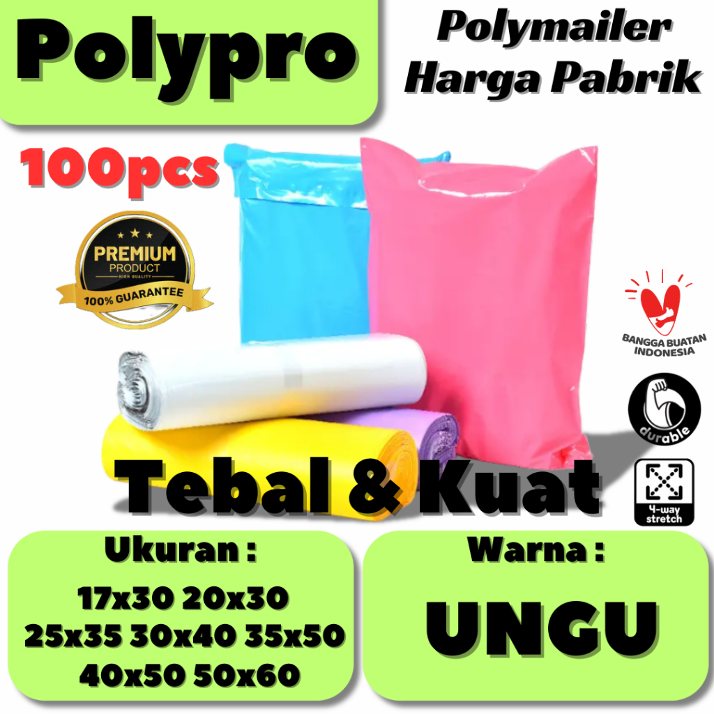 

Polymailer Premium UNGU Warna Glossy / Plastik Packing Online / Tebal Kuat / 100Pcs