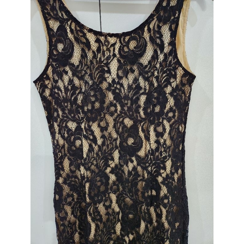 Preloved mini dress terusan wanita second formal pesta renda hitam