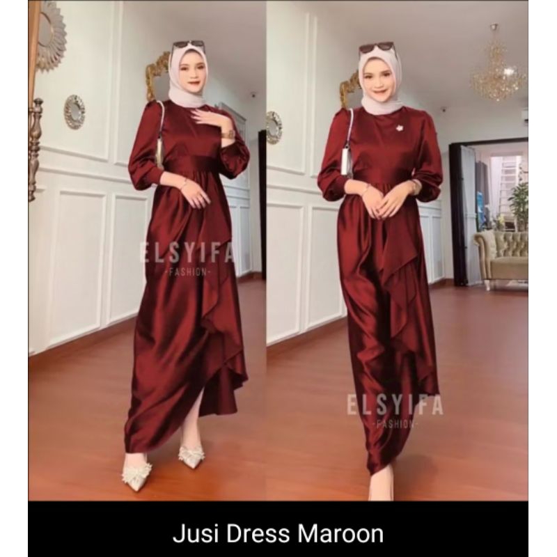 Jusi Dress Kondangan Bridesmaid Satin Velvet R.Cavali Silk Premium | Dress Kondangan Outfit Malay Ga