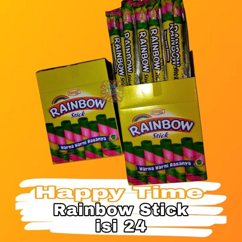 

Happy Time Rainbow Stick isi 24 Snack Jajan Wafer Roll Astor Pelangi Kemasan Display Box isi 24pcs