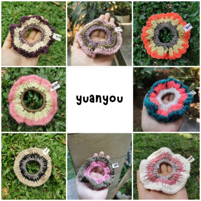 ikat rambut wanita | scrunchie crochet | ikat rambut rajutan wanita