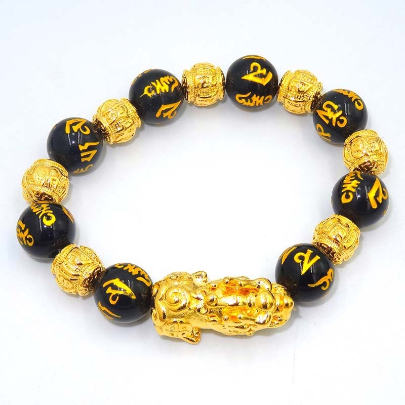 Gelang Naga Tasbih / Gelang Hitam Emas Manik Manik Impor Unisex Bisa Dipakai Pria dan Wanita Fengshu