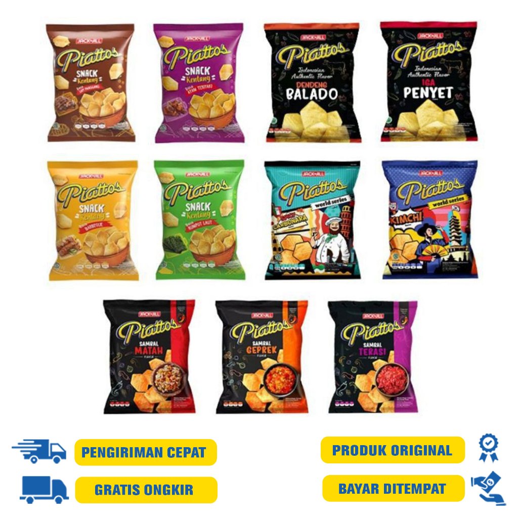 

PIATTOS SNACK KENTANG 75 | 68 gram - RUMPUT LAUT | Sambal Geprek | Mystery Flavour | S.Chesse | BBQ