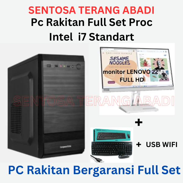 Pc rakitan monitor lenovo 22" intel i7 gen 4 Cpu | fullset komputer Standart