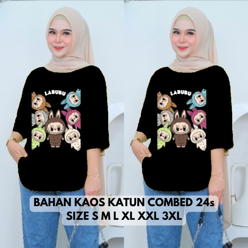 Blouse Oversize Wanita New Labubu Top BO Bahan Kaos Katun Combed 24s Aplikasi Sablon Size S M L XL X