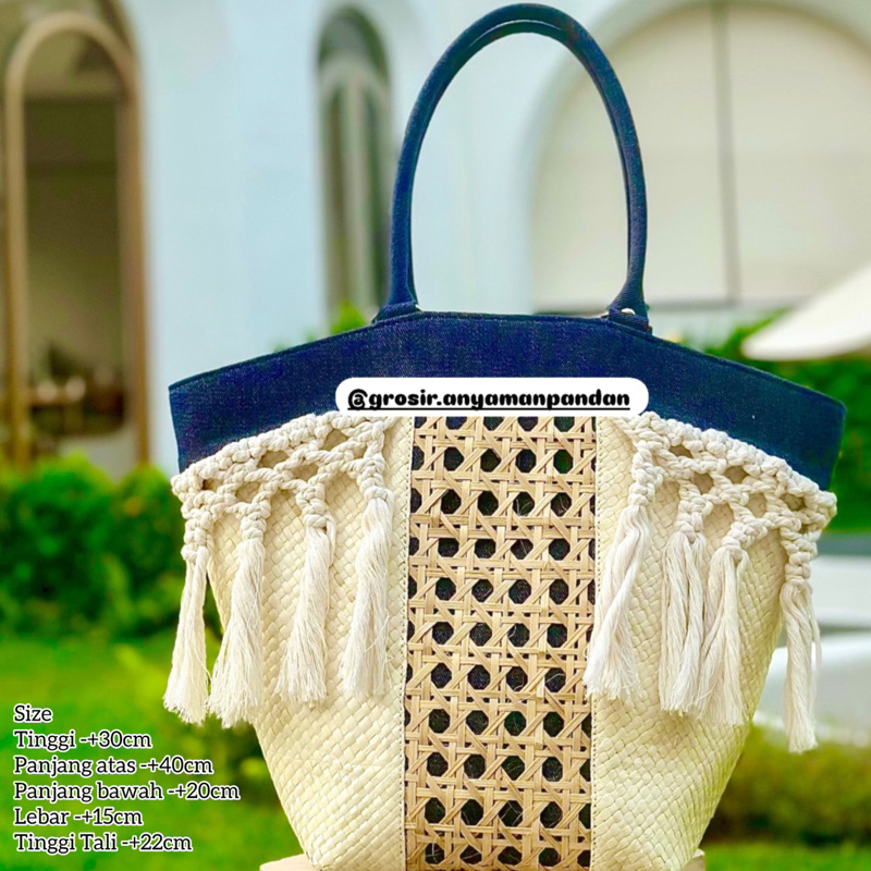 TAS PANDAN LOLY JEANSS KOMBI BAMBU RAWIS tas pantai tas anyaman aesthetic etnik tas bali