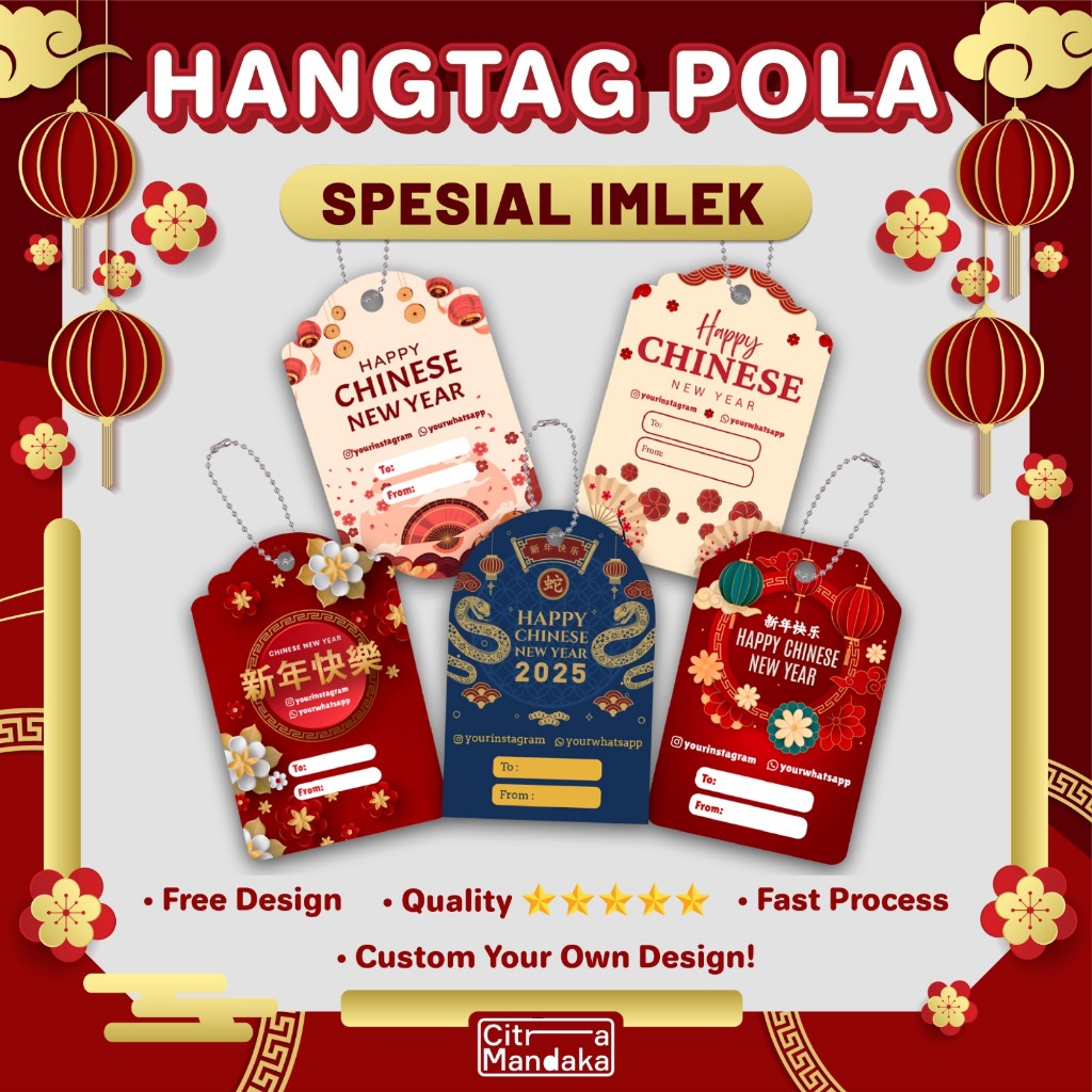 

Hang Tag Pola Custom Imlek 2024 Souvenir 1 Sisi Free Design Label Hampers