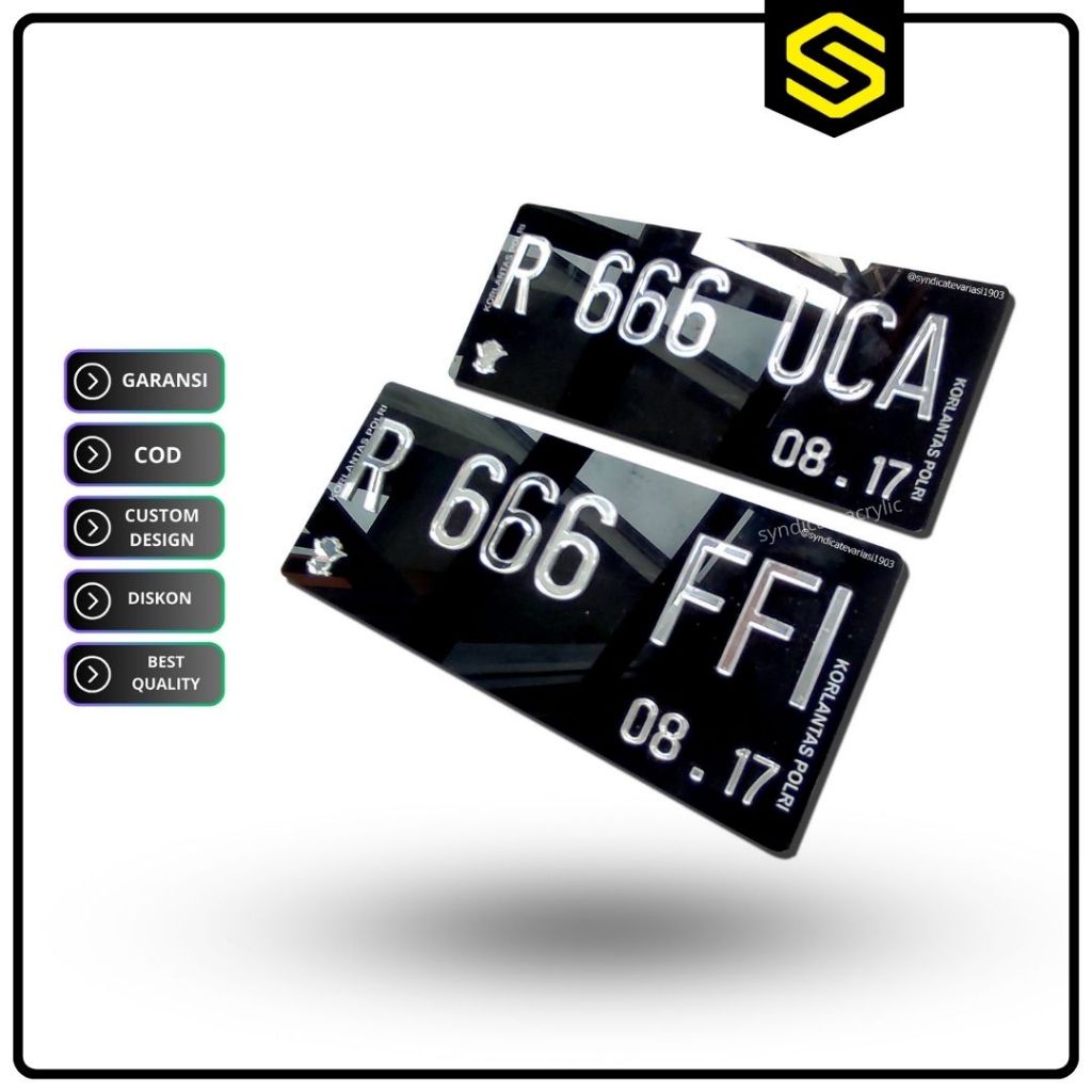 Plat Nomor Akrilik Sepeda Motor Timbul Crome Baut Tanam