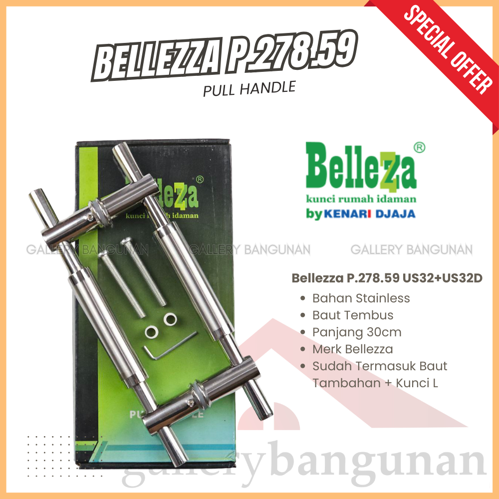 Bellezza Pull Handle P.278.59 US32+US32D Handel Pintu Satu Set Untuk Kamar Pintu Rumah Gagang Tarika