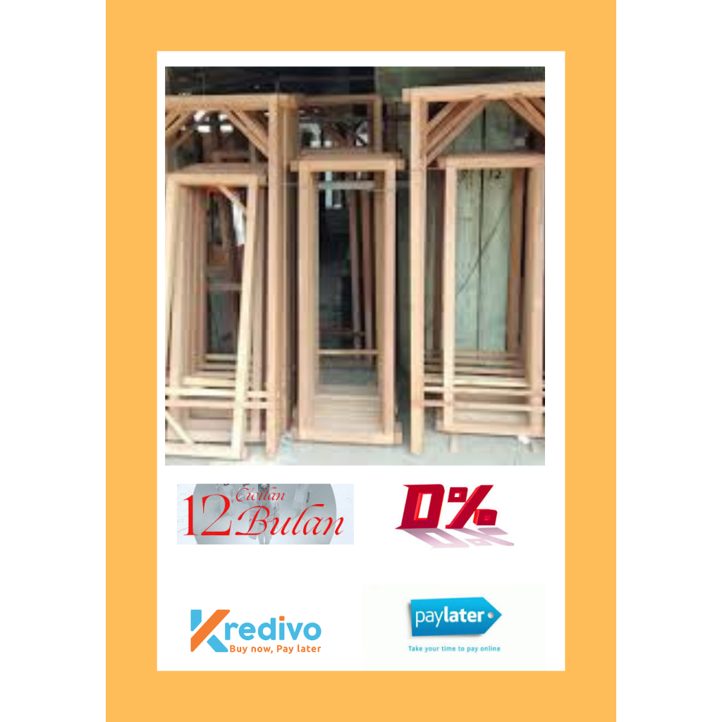 pintu utama Daun Pintu Kayu Kamar Ukuran Standart 82 x 200 cm kaca hitam + 2 jendela