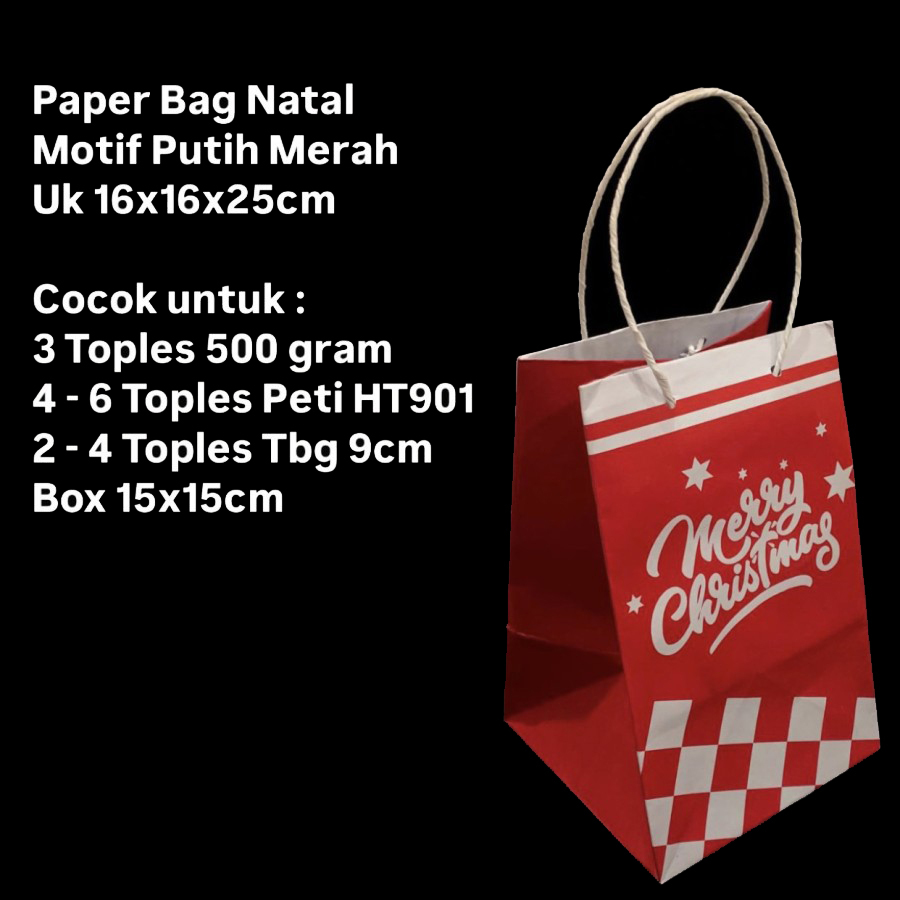 

5 pcs Paper Bag Putih Merah Natal Tas Kantong 3 Toples 500gr Goodie Bag Kertas Hampers Xmas