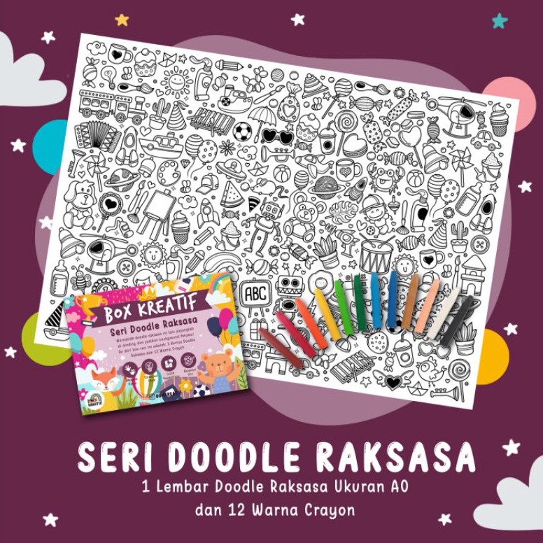 

SERI DOODLE RAKSASA Mainan edukasi kreasi anak kertas mewarna jumbo besar giant coloring sheet crayon diy hampers ulang tahun anak souvenir birthday