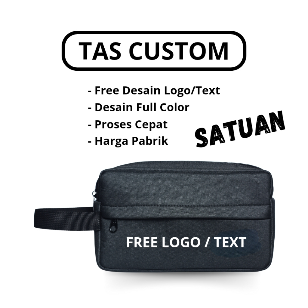 Tas Pouch Custom Nama Teks Satuan | Bahan Polyester | Custom Nama Sendiri | Organizer Travel