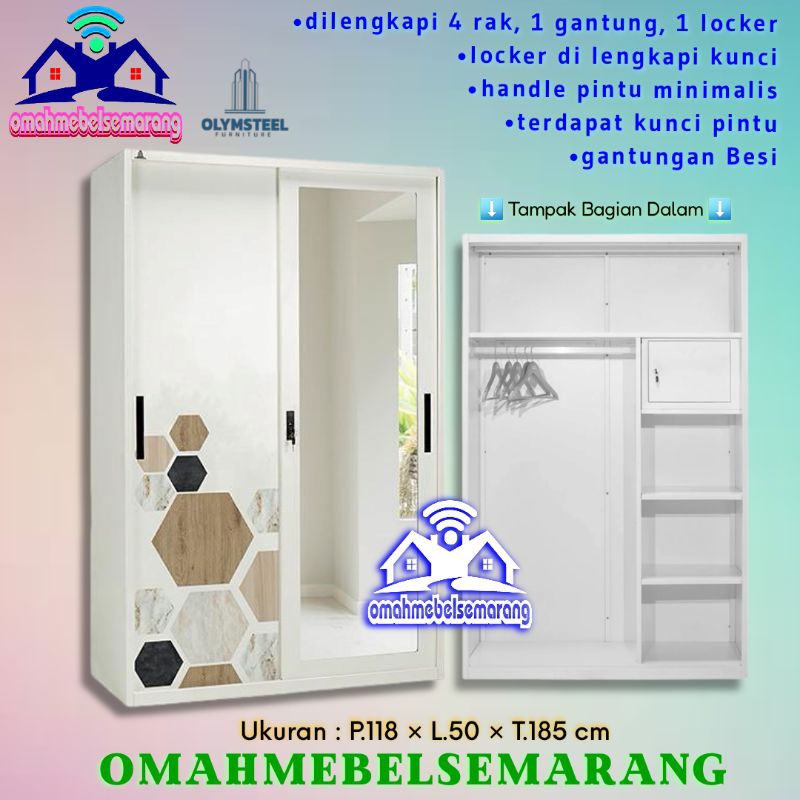 Lemari pakaian pintu sliding geser besi OLYMSTEEL OSWS TERRA wardrobe metal sliding door