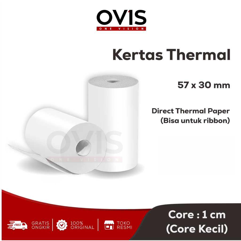 

Kertas Struk Paper Roll Thermal Kasir 57x30 mm 58x30 mm Coreless OVIS