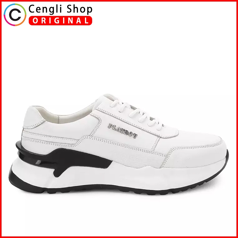PLAYBOY SEPATU SNEAKER KULIT PRIA ORIGINAL SNEAKERS PUTIH WHITE PL33