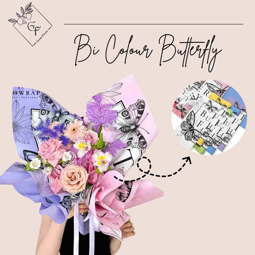 

TERLENGKAP BI COLOUR BUTTERFLY / KERTAS BUKET MOTIF KUPU KUPU FLOWER WRAPPING PAPER MOTIF BUTTERFLY