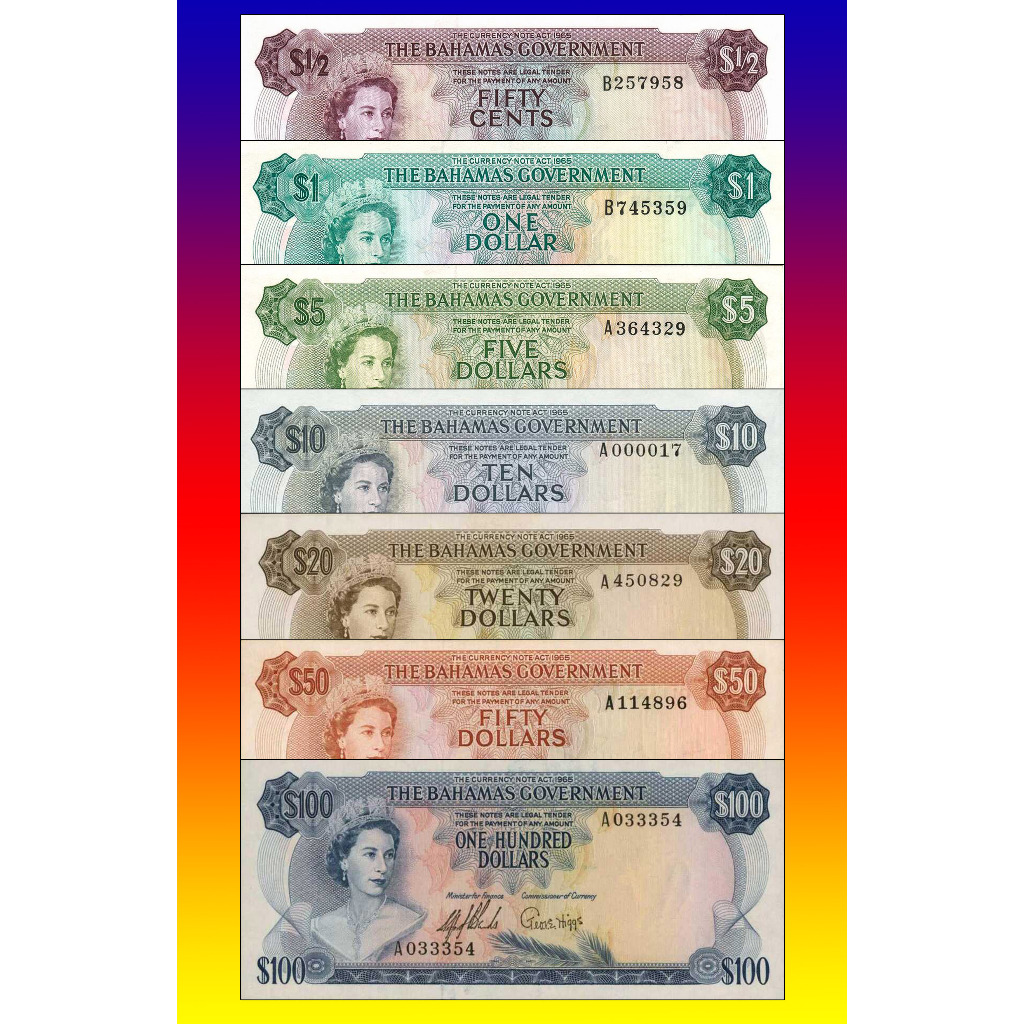 Set uang kertas Asing Dollar Bahama Repro tahun 1965