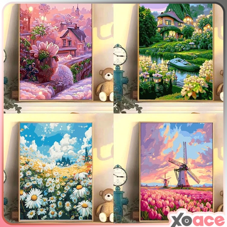 

KODE H88W FRAMED DIY Paint By Number Kit Digital Oil Painting Canvas Melukis 3 x 4 Scenery