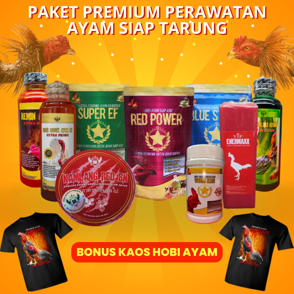 PAKET PREMIUM jamu ayam aduan doping obat cacing ekstra fooding vitamin bonus kaosS