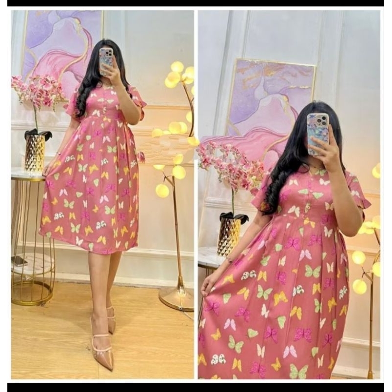 Nalla Dress/Daster Viral- Bahan Rayon Adem lembut- Bumil Busui Friendly-bonus ikat rambut Cepol ubur