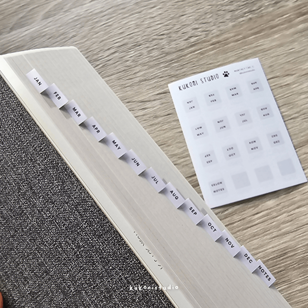 

Monthly Tab Sticker (Light Grey - Narrow) | Kukoni Studio