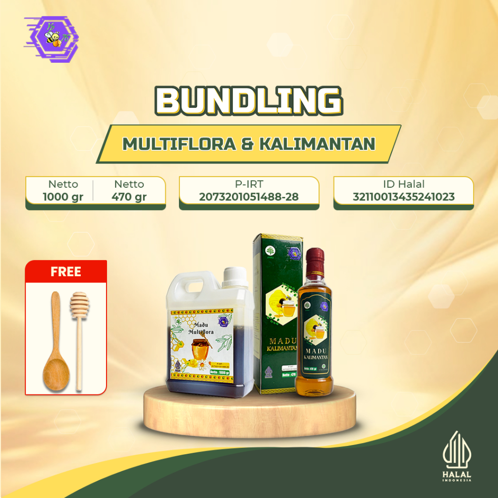 

MADU YP76 - MADU ASLI MURNI Paket Bundling 1Kg + 470ml NEKTAR MULTIFLORA dan KALIMANTAN SUPER PREMIUM GRADE A 100% Madu Hutan Sumatra Minuman Herbal Alami Pure Natural Raw Honey Premium Kesehatan Meningkatkan Daya Tahan Nutrisi Tubuh