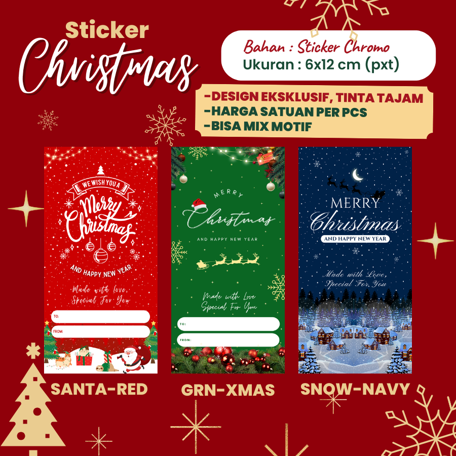 

Sticker Natal Label Stiker Toples Box Hampers Merry Christmas 6x12 cm by Hapunni